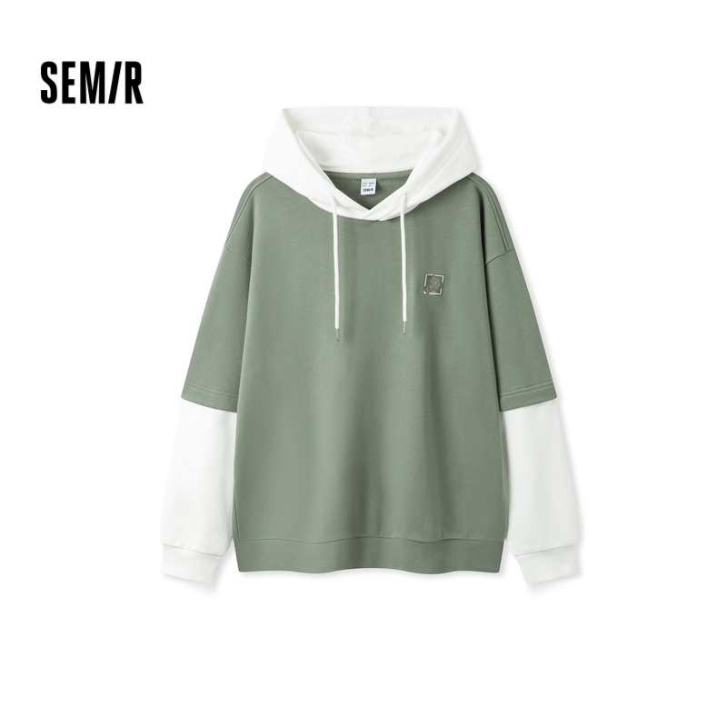 森马情侣款拼接撞色假两件卫衣男