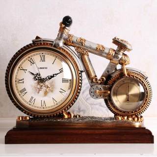 座钟复古创意台式个性静音摆件石英钟欧式客厅钟表时钟摩托车家用