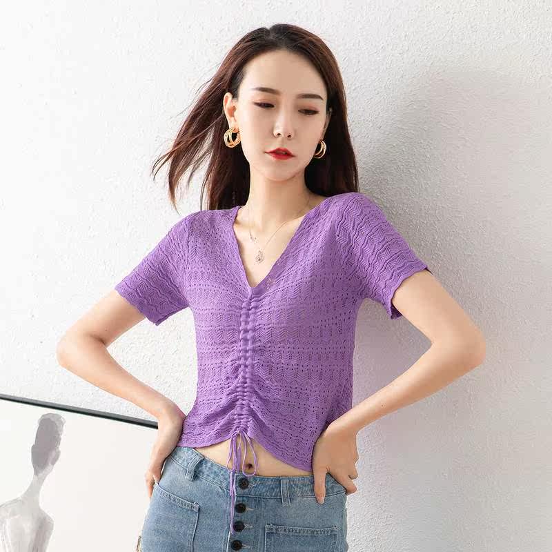 Hollow Borneol Sweater 2020 summer new pattern Korean Edition fashion Short sleeved Smock Thin section jacketin the Women's clothing/Boutique , Wool sweater  category - from Buy2taobao.com to provide professional Taobao agent buy service