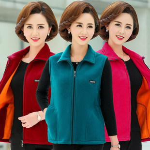 抓绒马甲中年大尺码 秋冬装 摇粒绒马夹外套妈妈装 女式 坎 中老年新款