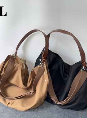 【DL 078】美式复古帆布托特包大容量单肩斜挎手提包通勤学院风