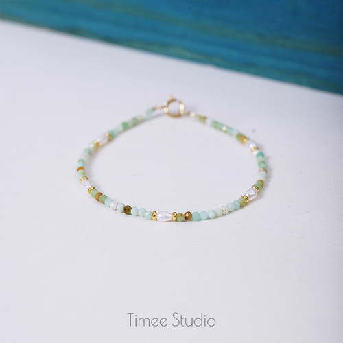 Timee恬觅 芷汀 天然绿澳宝淡水珍珠极细14K美包手链礼物送人