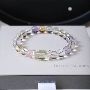 Timee恬觅 天然玻利维亚水晶柠檬晶黄水晶弹力绳手串送人 云知道