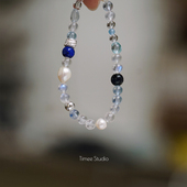 Timee恬觅 冰岛 天然蓝月光海蓝宝淡水珍珠弹力绳手链手串