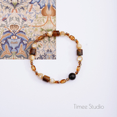 Timee恬觅 耀夜 天然虎眼贝壳珠黑发晶琉璃米珠弹力绳手串手链