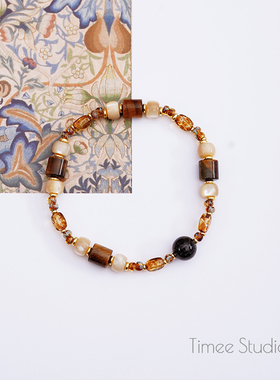 Timee恬觅 耀夜 天然虎眼贝壳珠黑发晶琉璃米珠弹力绳手串手链