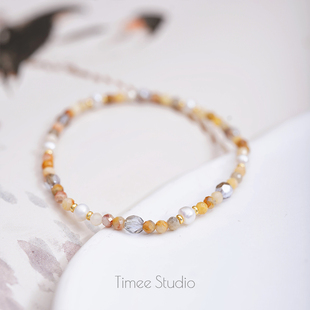Timee恬觅 白露 天然玛瑙淡水珍珠捷克琉璃弹力绳手串手链礼物