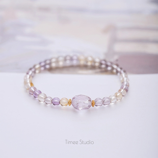 Timee恬觅 天然黄水晶紫水晶弹力绳手链手串礼物送人 仲夏夜之梦