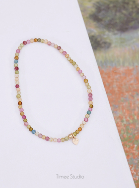 Timee恬觅 玺欢你  天然碧玺圆珠弹力绳手串手链简约百搭送人礼物