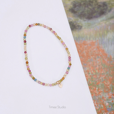 Timee恬觅 玺欢你  天然碧玺圆珠极细弹力绳手串简约百搭送人礼物