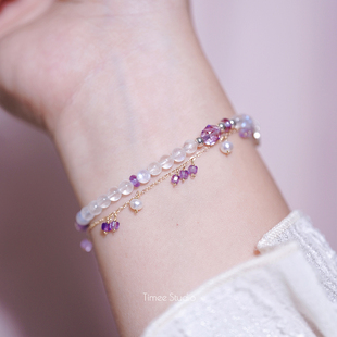 Timee恬觅 天然紫水晶珍珠14K美包手链脚链 梨落