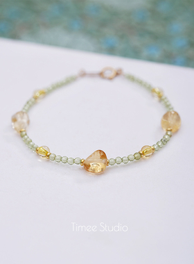 Timee恬觅 茉柠 天然橄榄石随形黄水晶手链极细气质百搭礼物送人