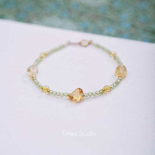 Timee恬觅 茉柠 天然橄榄石随形黄水晶手链极细气质百搭礼物送人