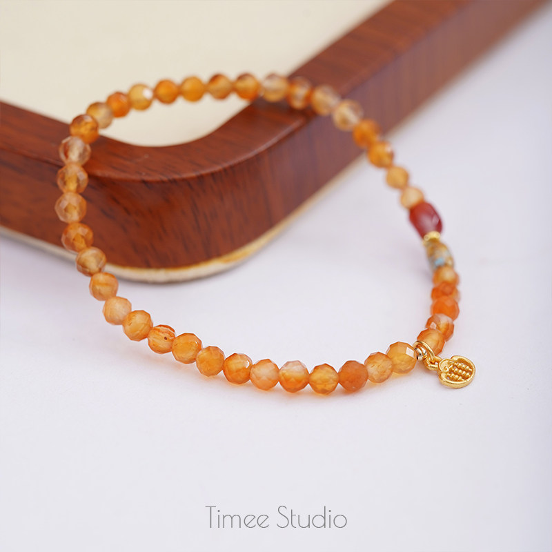 Timee恬觅 有余 天然红玛瑙南红捷克珠银镀金算盘弹力绳手串手链,饰品/流行首饰/时尚饰品新,手链,淘宝优惠券,粉丝福利购,淘宝优惠卷