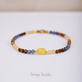 Timee恬觅 闻雁 天然黄玉蓝石虎眼捷克珠弹力绳手串手链