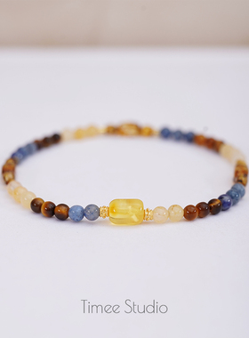 Timee恬觅 闻雁 天然黄玉蓝石虎眼捷克珠弹力绳手串手链