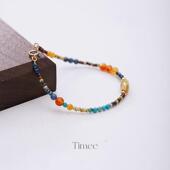 Timee恬觅 山居秋暝 天然红玛瑙绿松蓝石黄玉琉璃14K美包手链手串