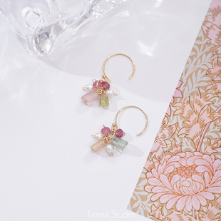 Timee恬觅 天然碧玺淡水珍珠14K美包耳钉耳钩耳饰礼物 es8