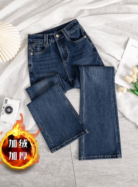 [加绒|单裤]波尔多蓝2025筒叭裤完美弹直筒微喇裤春季百搭直筒裤