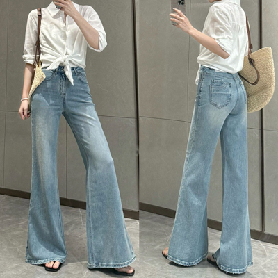 【TY夏日未央】冰川蓝·四面弹气质高腰直筒喇春夏季轻熟风穿搭女