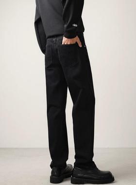 2024秋冬新款黑色加绒牛仔裤男潮牌弹力宽松直筒百搭水洗休闲长裤