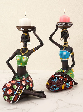 欧式黑人烛台蜡烛架工艺品酒吧咖啡馆装饰品桌面吧台树脂摆件