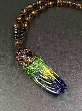 手工五彩水晶金蝉知了吊