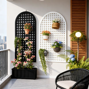 黑色实木网格室外挂墙花架壁挂墙上装 花盆架 饰阳台墙壁绿萝悬挂式