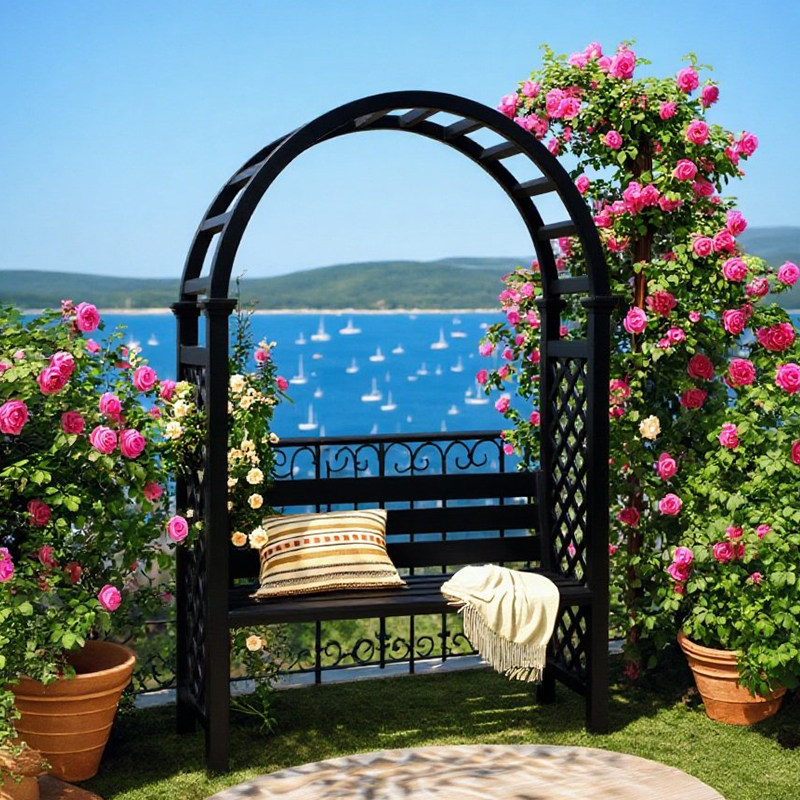 户外花园实木拱形花架双人座椅