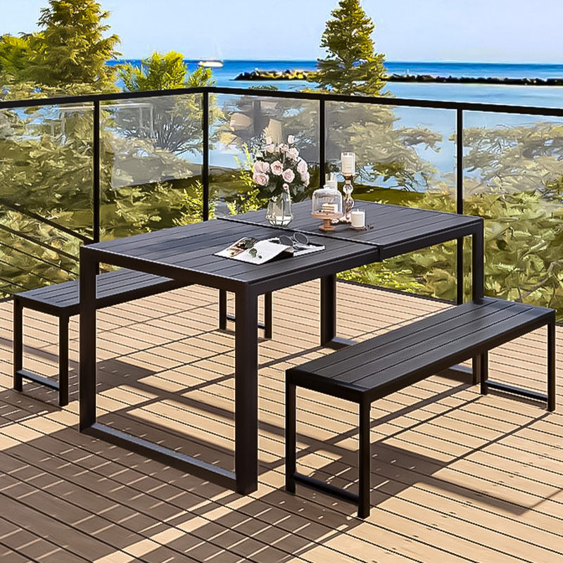 户外楼顶铁艺桌椅碳化木防水桌子室外花园铸铝防腐木休闲组合套装