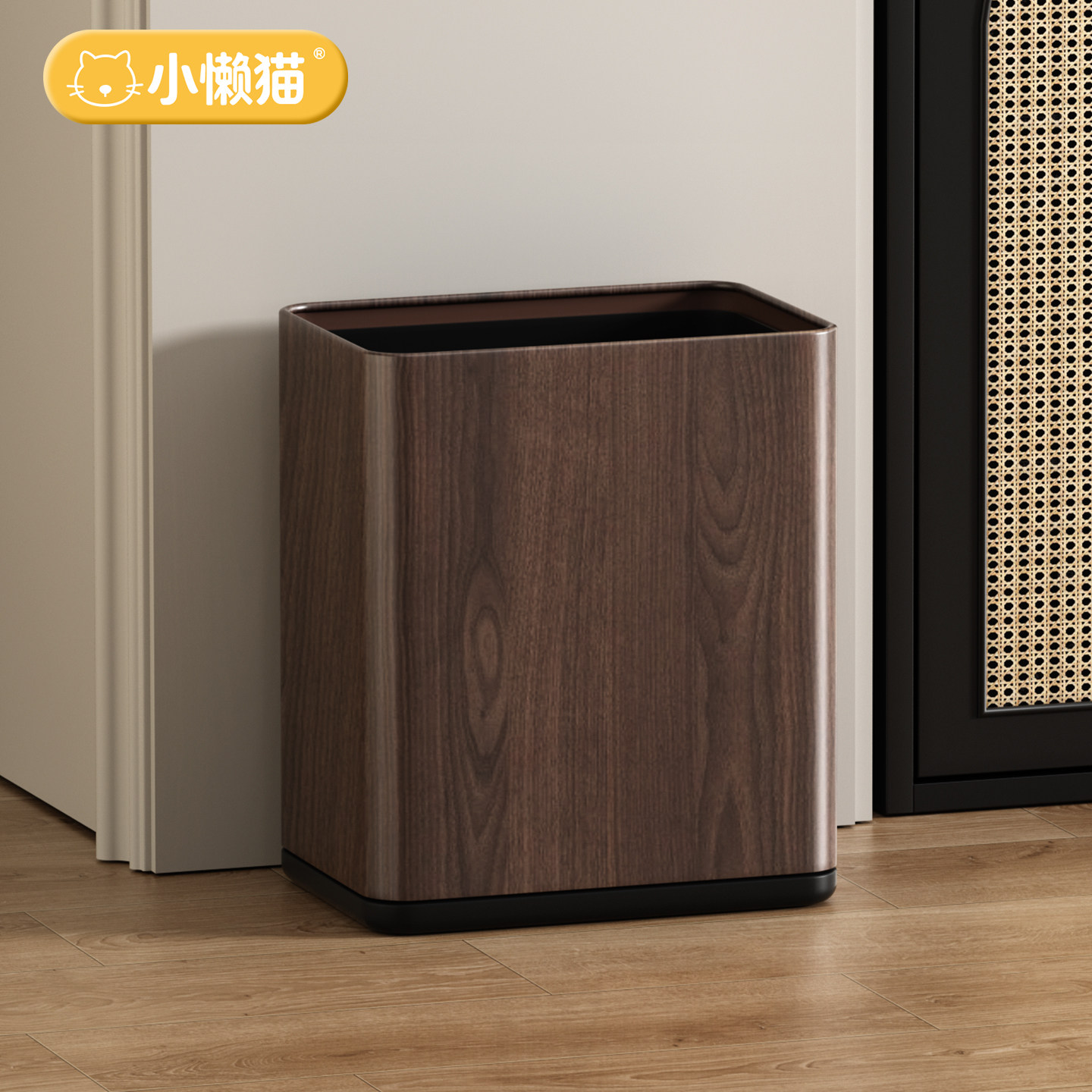 中古风垃圾桶胡桃木纹家用新款客厅卧室高颜值方形轻奢仿实木纸篓图片