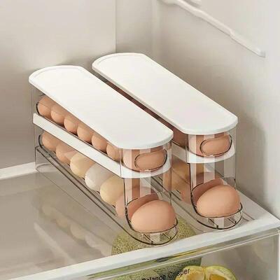 Bilayer Fridge Egg Storage Box Automatic Rolling Eggs Holder
