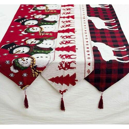 Christmas Table Runner Flag Xmas Decoration Embroidered