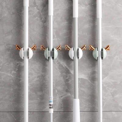 Mop Clip Wall-mounted Hole-free With Hooks Light拖把夹壁挂式