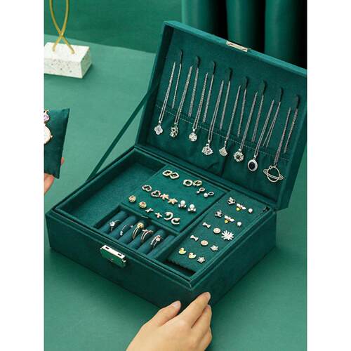 Retro velvet double-layer jewelry storagebox天鹅绒双层首饰盒