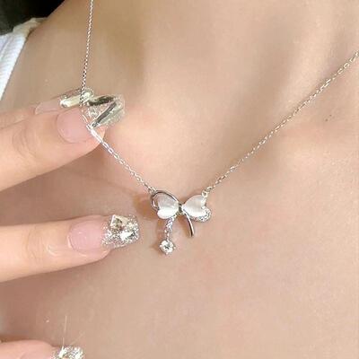 Bow tassel necklace, sweet and girlish collarbone chain项链