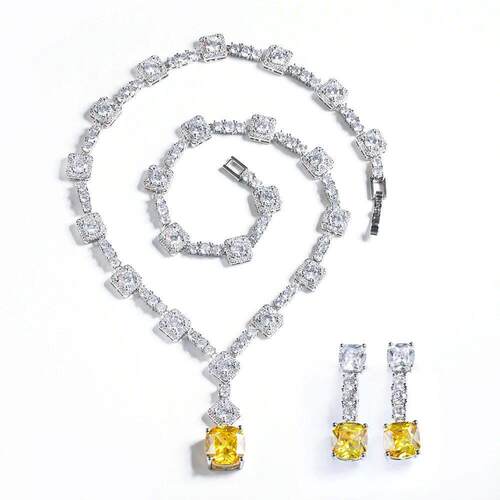 Super Shiny Big Square Yellow Cubic Zirconia Stone Wedding B