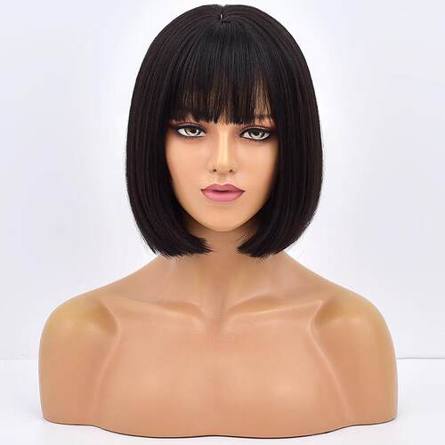 Short Bob Wig With Bangs Synthetic Wigs For Women Ombre Blac
