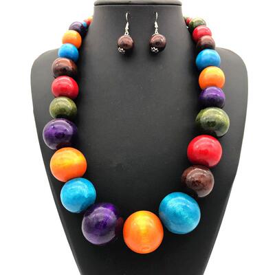 color wood beads necklace suit women jewelry民族风木珠项链