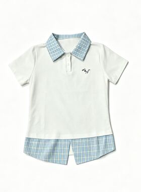 【佳慧直播间】短袖t恤女夏季新款设计感假两件Polo领上衣1030
