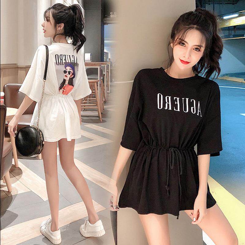 2019 Summer wear new pattern Korean Edition Drawstring Waist Short sleeved T-shirt Mid length version fashion character Easy letter jacketin the Women's clothing/Boutique , T-shirt  category - from Buy2taobao.com to provide professional Taobao agent buy service
