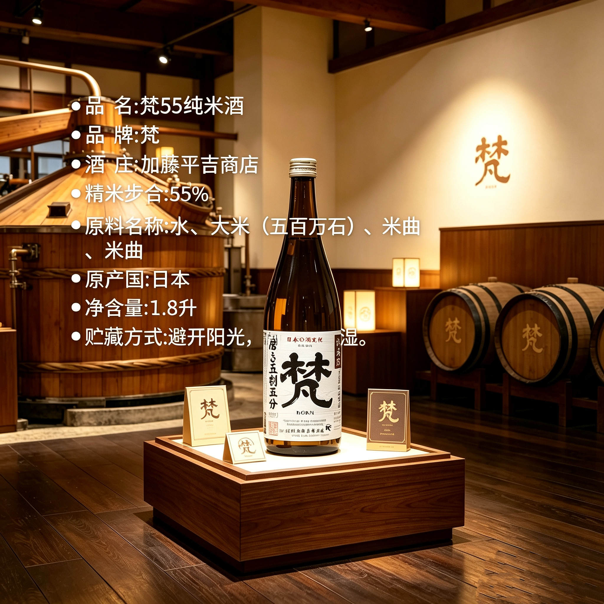 每酒直供 日本原瓶进口 梵55 纯米清酒1800ml2022