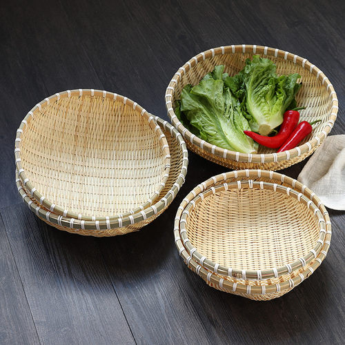 竹编簸箕圆形猫窝竹制品收纳筐