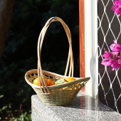 竹编篮子全竹青手提篮桌面收纳筐点心小果盘竹制品水果篮元 宝竹篮