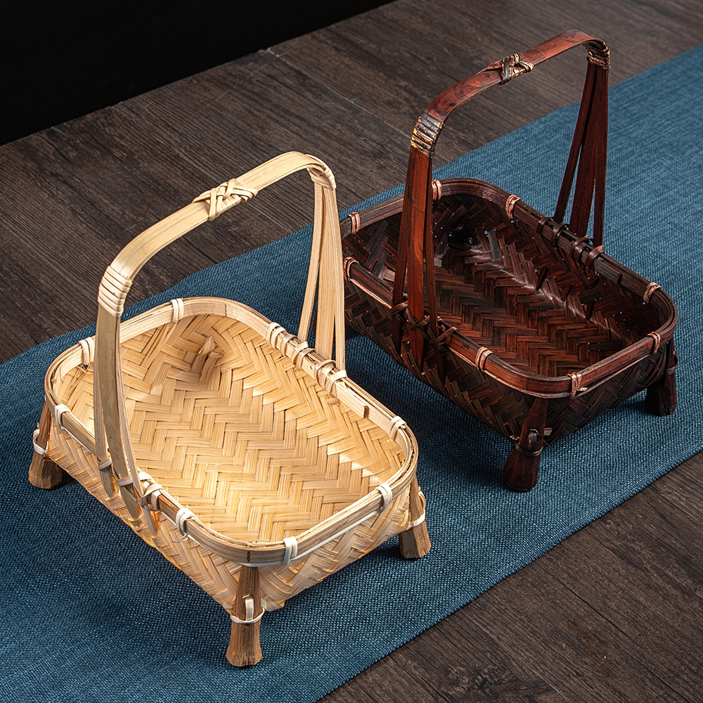 竹编手提篮复古编织篮子