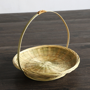 竹编手提篮水果篮桌面收纳竹篮子零食糕点竹制品果盘竹子编织