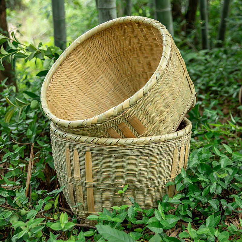 手工竹编圆形收纳篮大容量鸡蛋篮水果篮家用竹篓