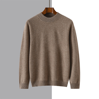 秋冬半高领男士100羊毛衫简约百搭保暖羊毛针织毛衣软糯套头打底