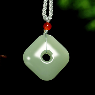 和田玉清水色四方平安扣吊坠男情侣佩戴项链挂件饰品女颈饰包邮