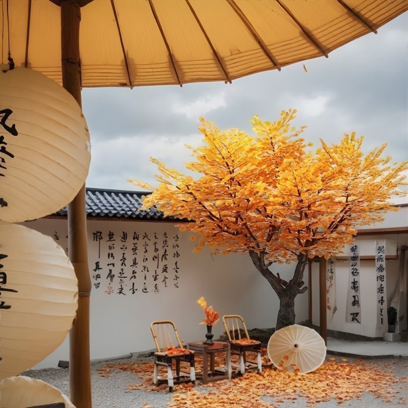 秋季仿真黄杨树假树白桦树装饰黄色造景树户外庭院装饰仿真树大树